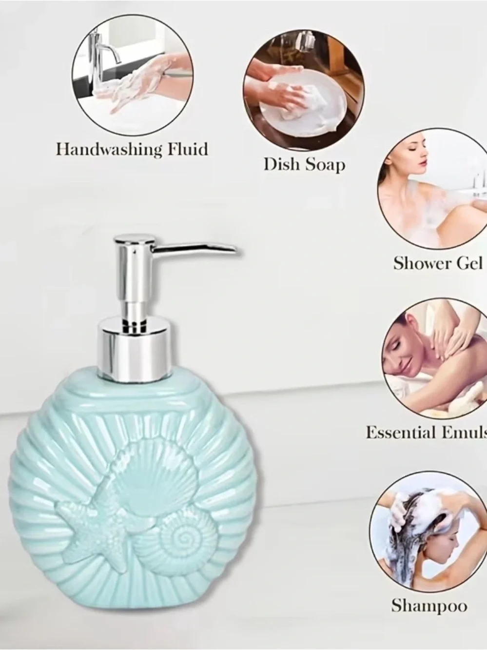 🆕 Ceramic Navy Shell 4-Piece Bath Accessory Set